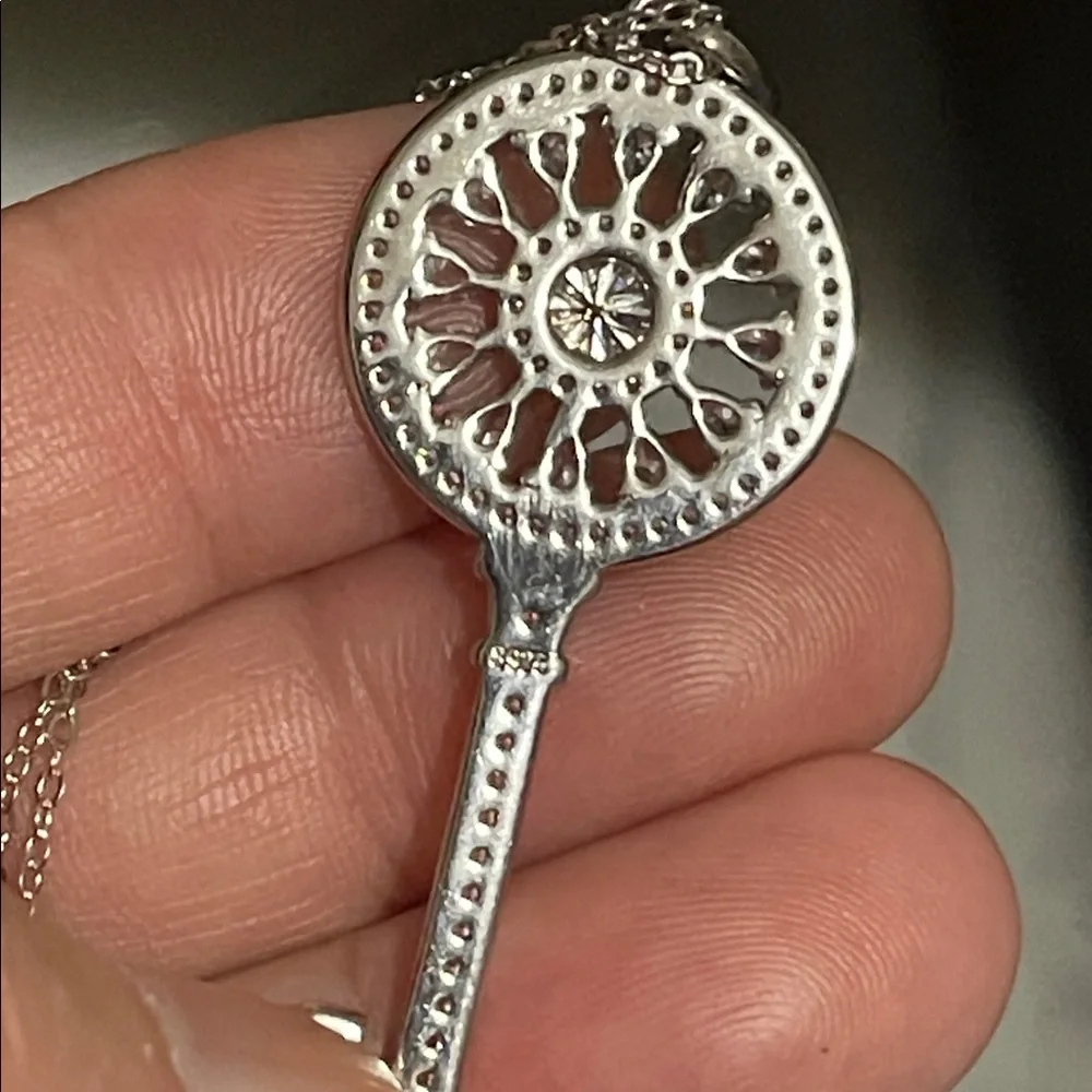 NWT Solid Silver 925 Key Pendant Moissanite and CZ Necklace 17” - Picture 7 of 10